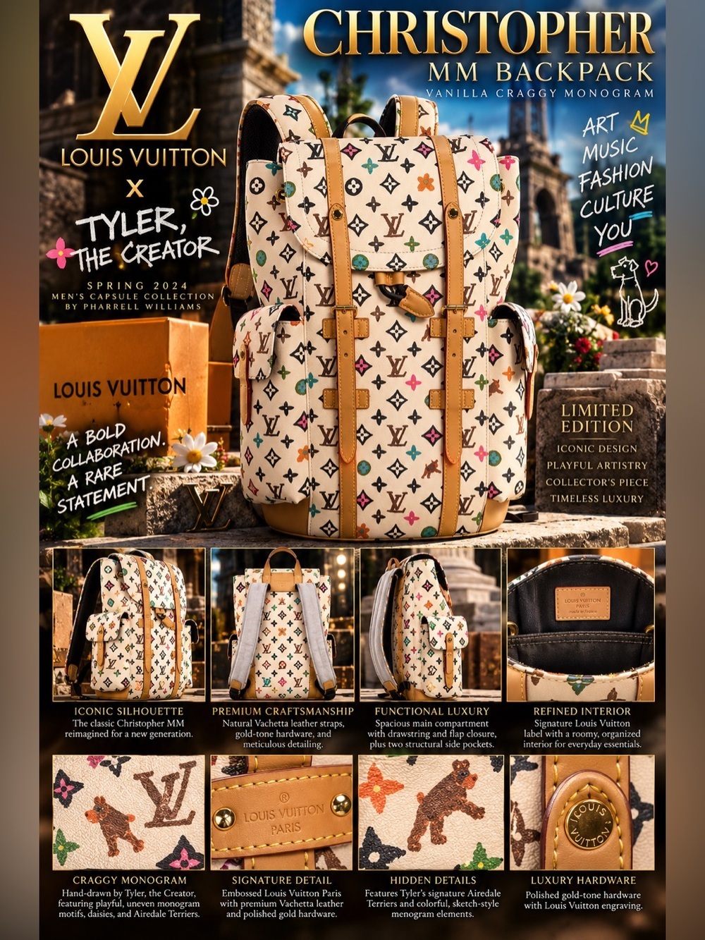 Louis Vuitton x Tyler, the Creator Christopher MM Backpack “Vanilla Craggy”🔥New!